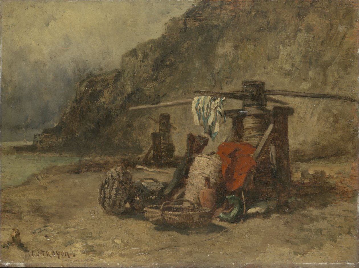 Beach Scene with Capstans by Constant-Emile Troyon