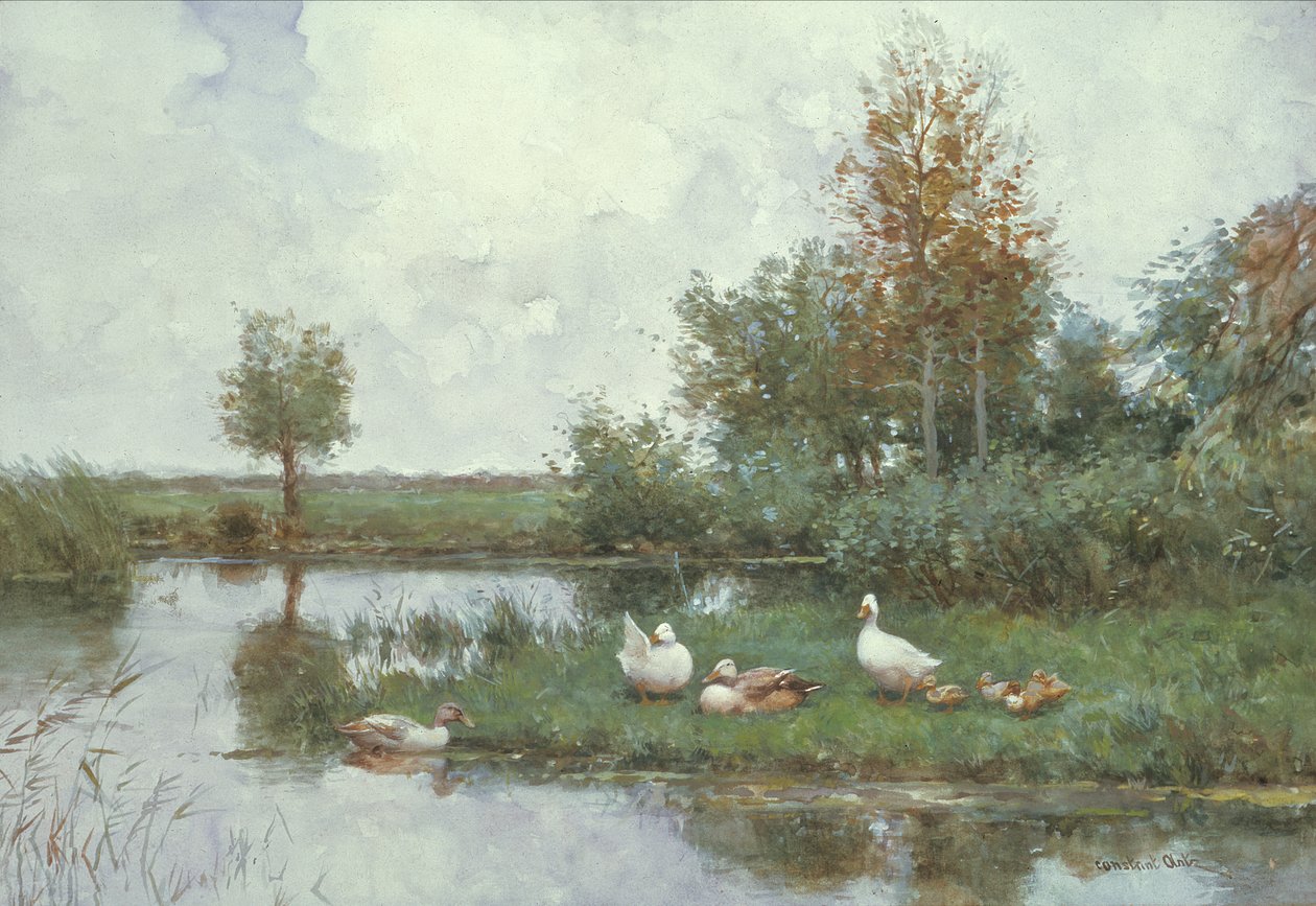 Ducks in a River Landscape by Constant Artz