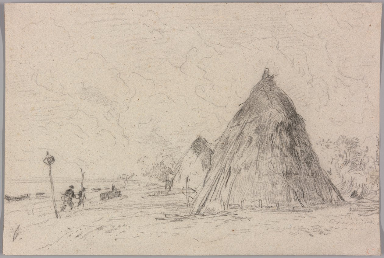 Landscape with Haystacks by Constant Troyon