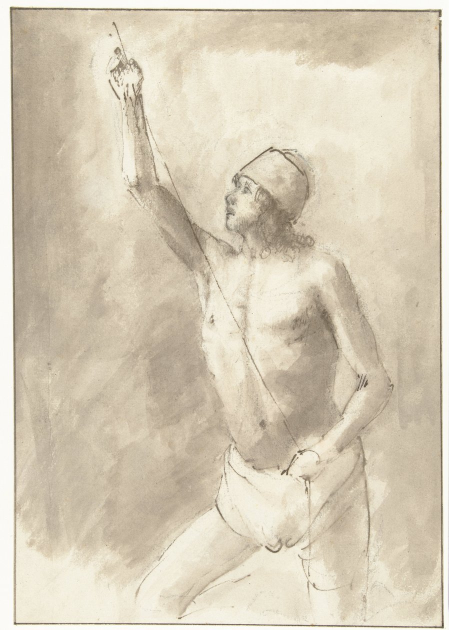 Nude Study of Boy with Rope by Constantijn à Renesse