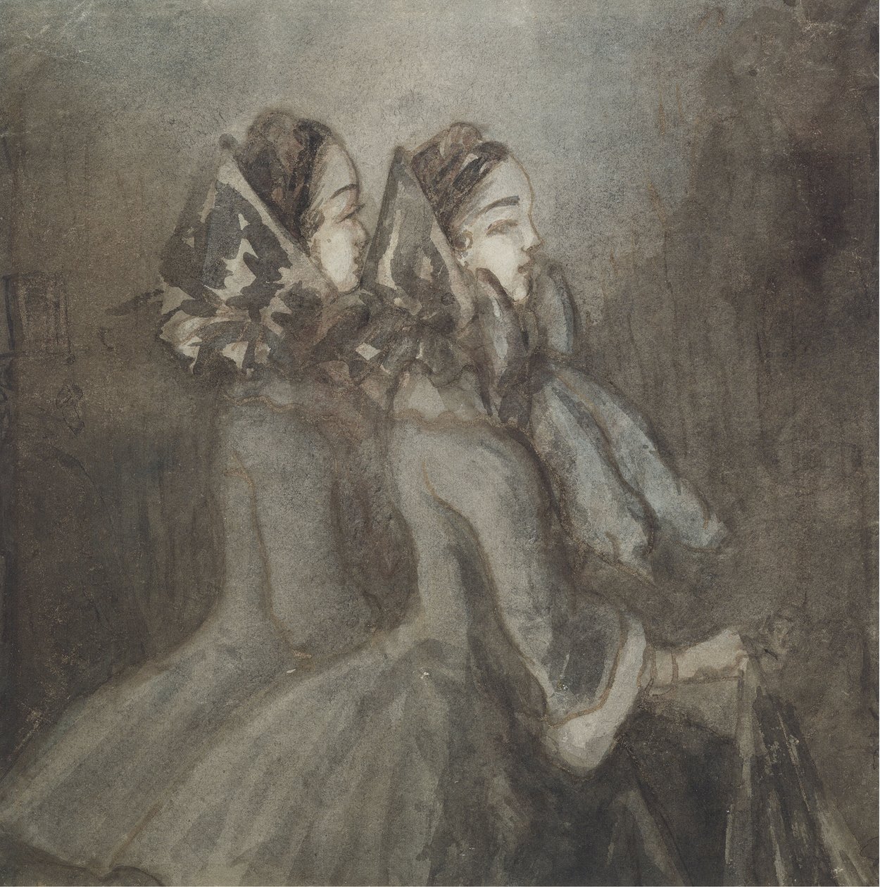 Two Women in Profile to the Right by Constantin Guys