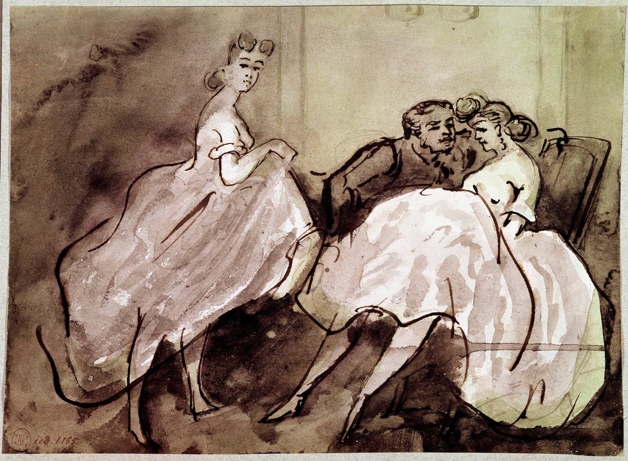 Two prostitutes and a seduction Scene client in a brothel. Drawing by Constantin Guys (1805-1892) 19th century Paris, Musee Carnavalet by Constantin Guys