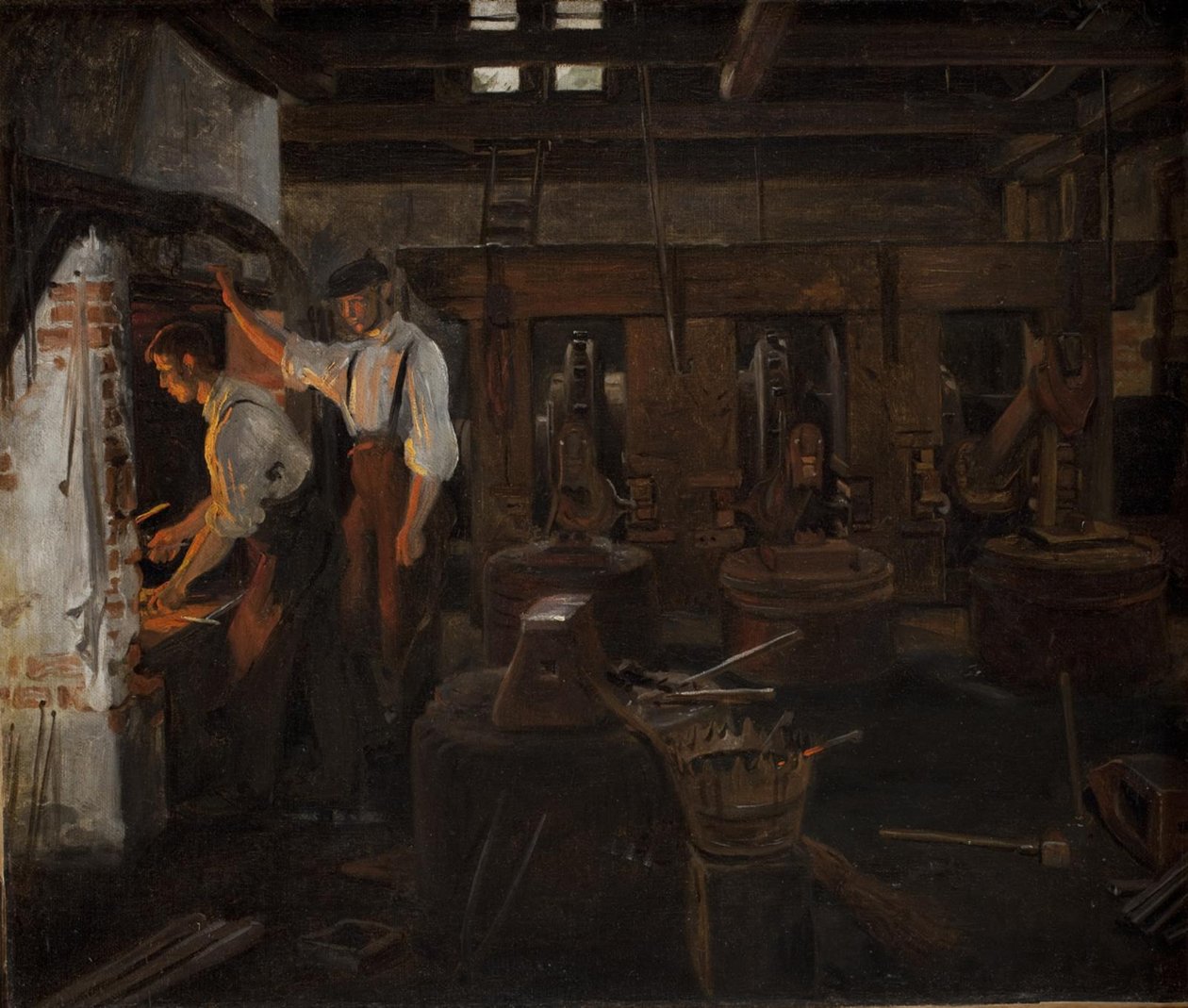 The Interior of the Old Hammer Mill at Hellebæk by Constantin Hansen