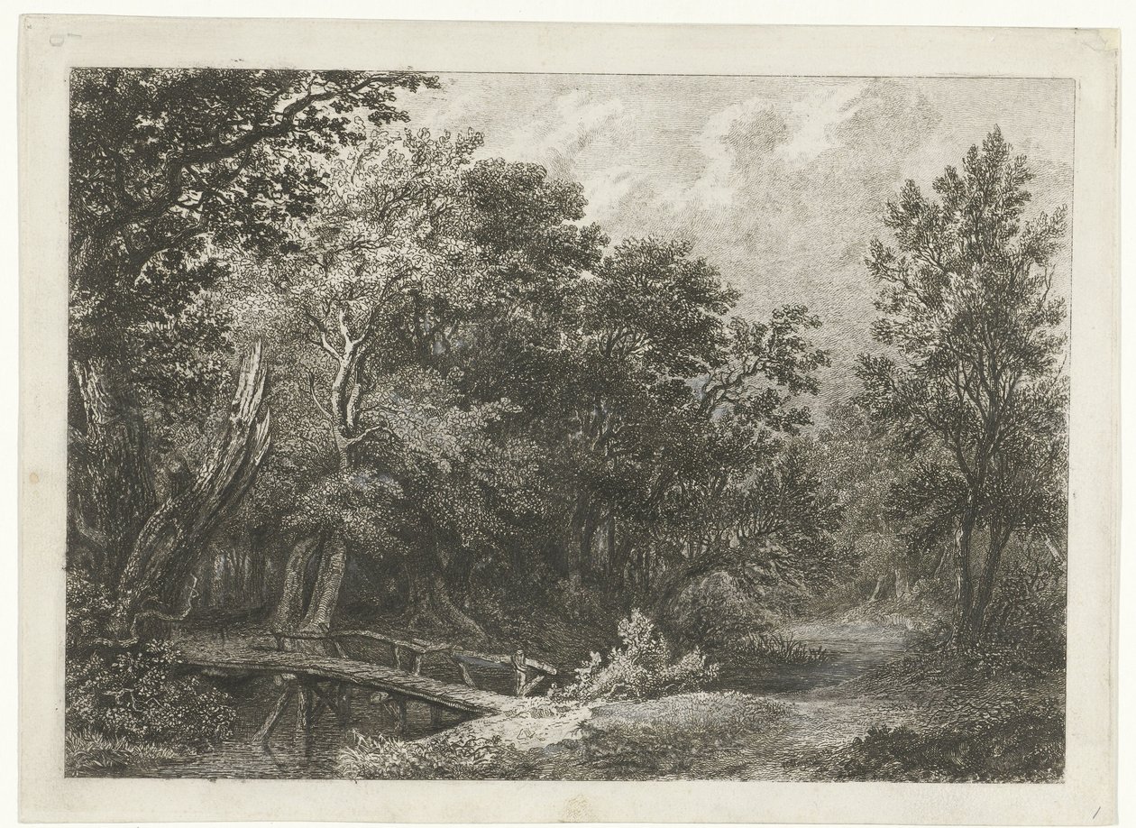 Forest Scene with Wooden Bridge by Constantinus Cornelis Huysmans