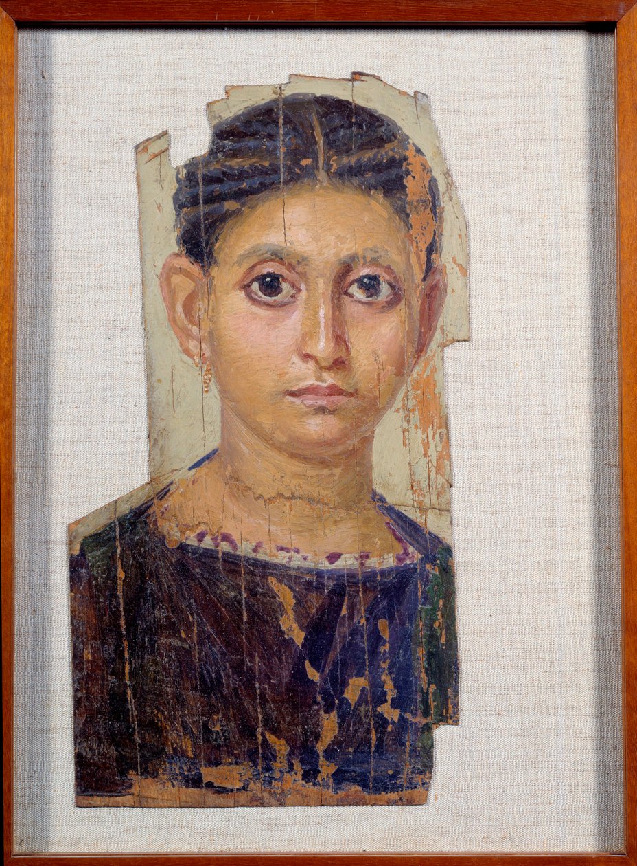 Egyptian antiquity: portrait of female mummy on wood. From Fayoum, 3rd century AD by Coptic