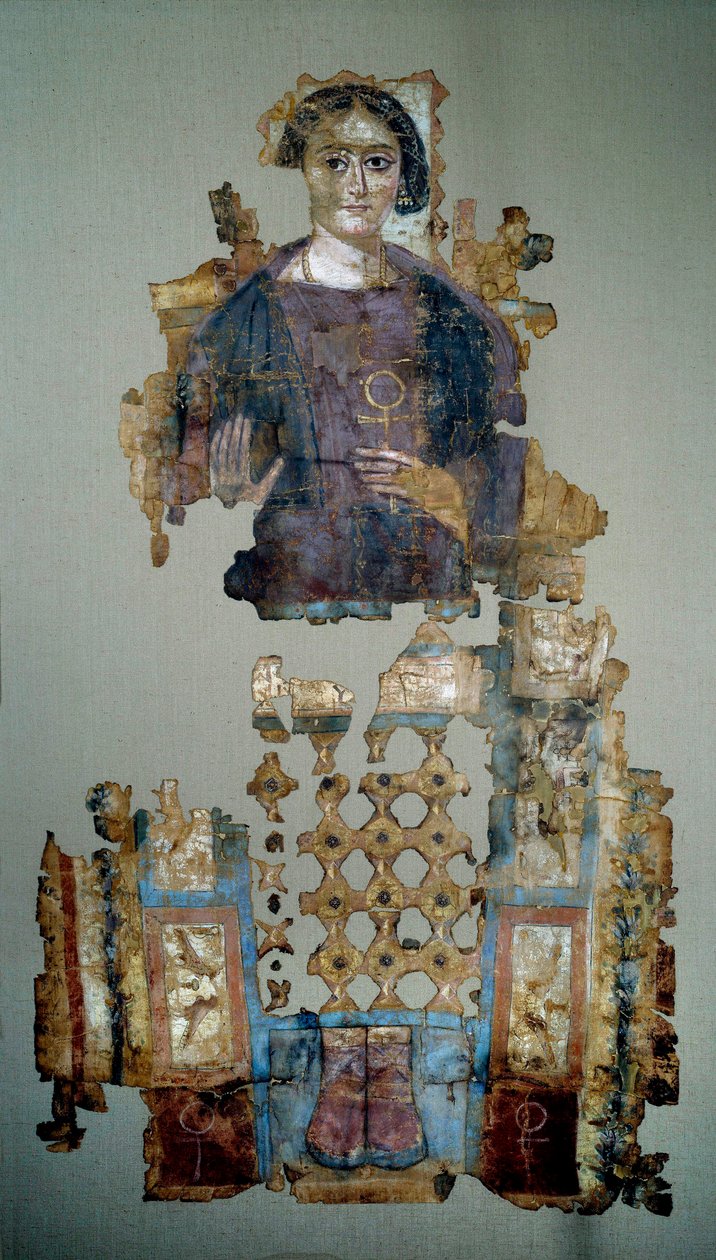 Fragment of Painted Linen Shroud Depicting a Young Woman by Coptic Coptic