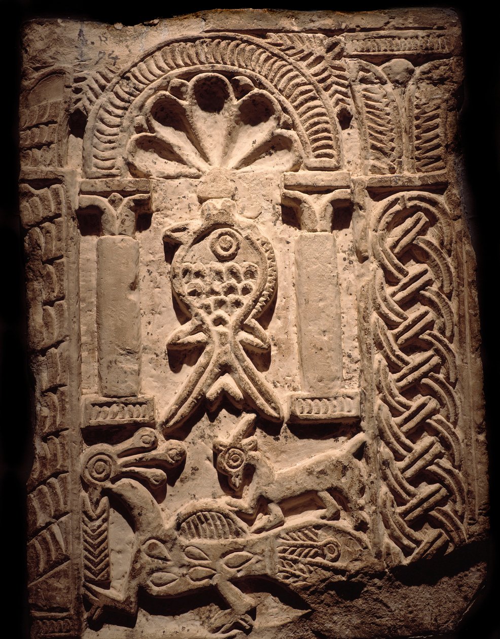 Wall fragment of high reliefs with fish (Christian symbol), 6th or 7th century, Luxor, Egyptian Art Museum by Coptic Coptic