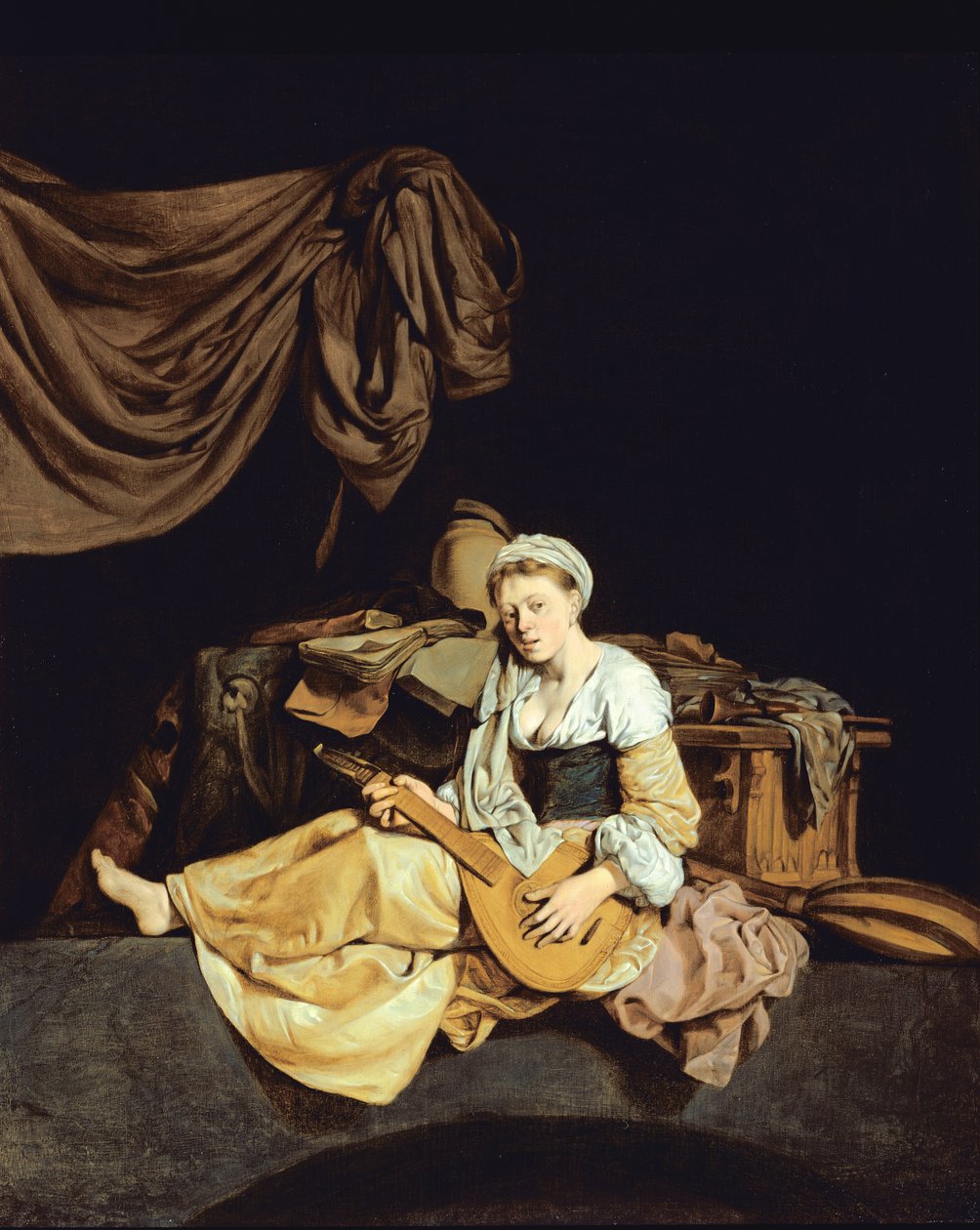 Young Woman Playing a Mandolin by Cornelis Pietersz Bega