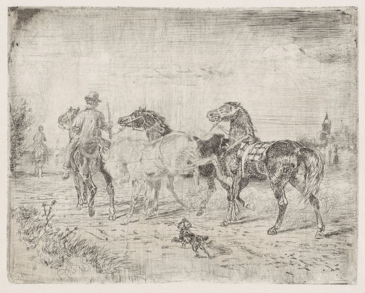 Riders with Horses by Cornelis Albertus Johannes Schermer