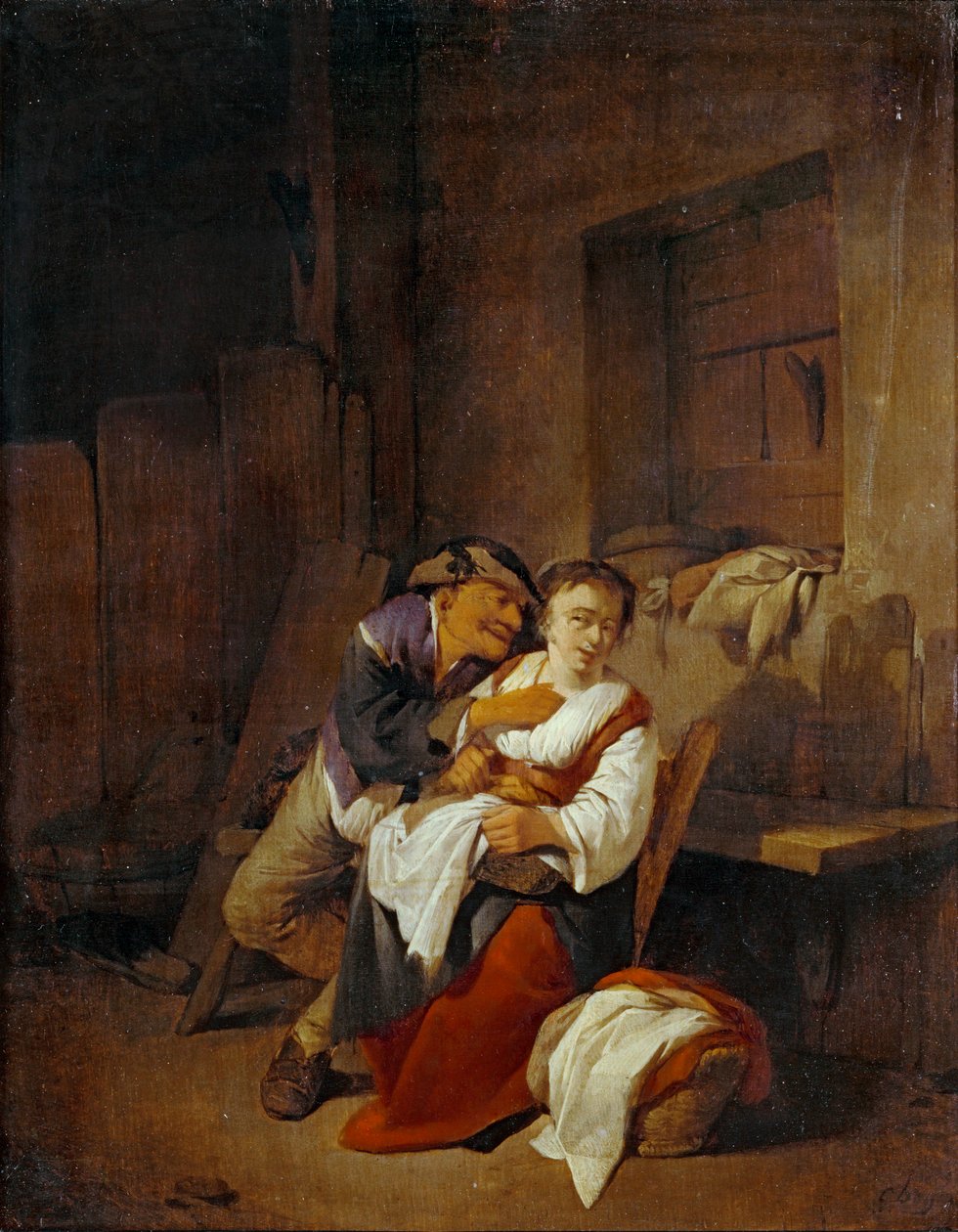 Old Man Teasing a Young Woman in an Interior by Cornelis Bega
