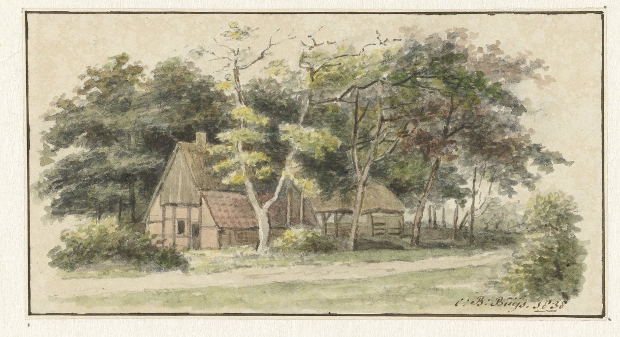 Farmhouse Among Trees by Cornelis Bernardus Buijs