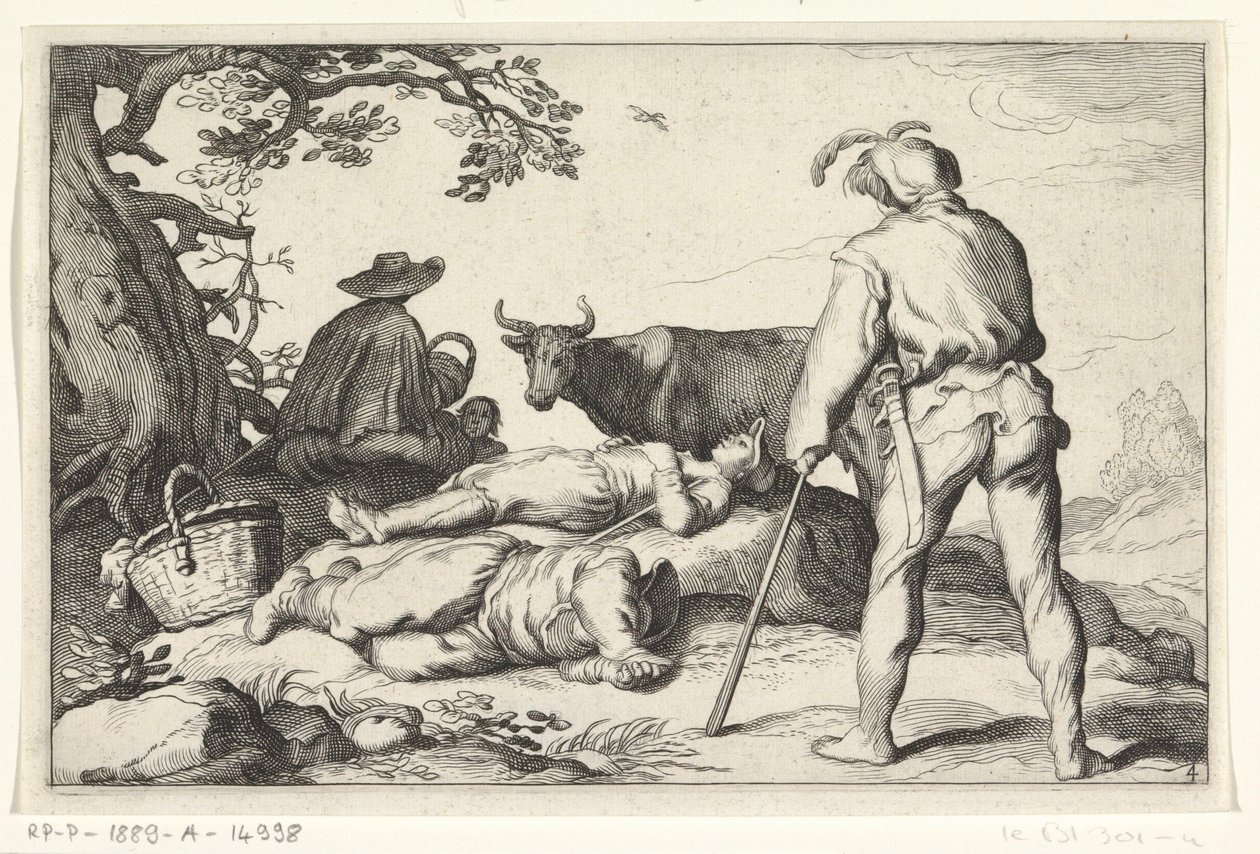 Herdsmen, Four Pastoral Scenes (series title) by Cornelis Bloemaert (II) (possibly)