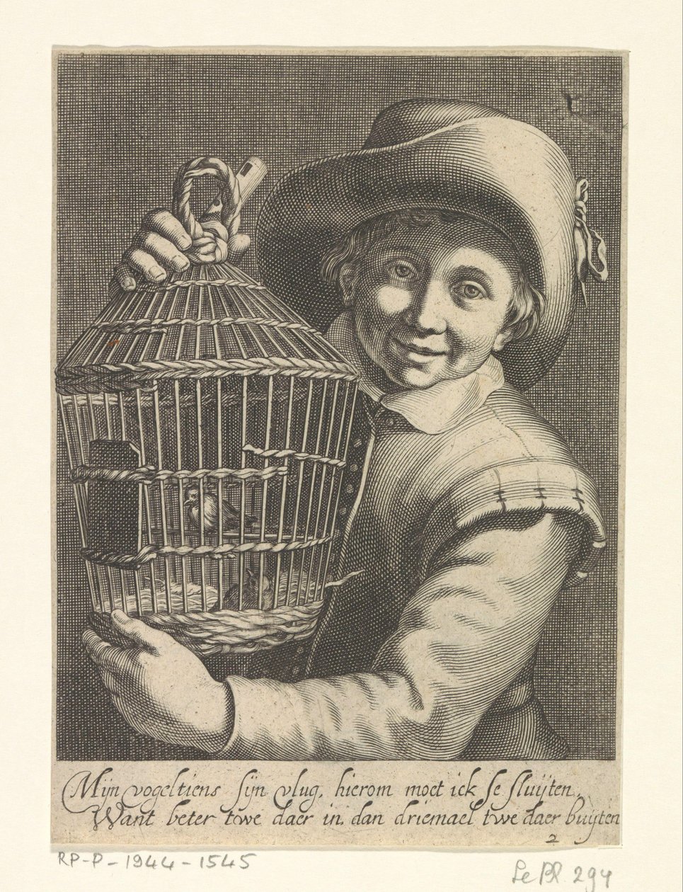 Boy with Birdcage by Cornelis Bloemaert (II)