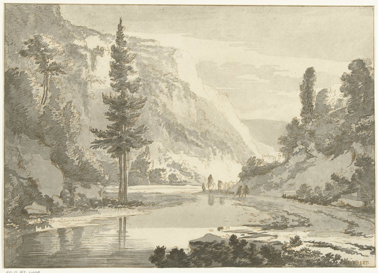 Mountain Landscape with Shepherds on a Riverbank by Cornelis Brouwer