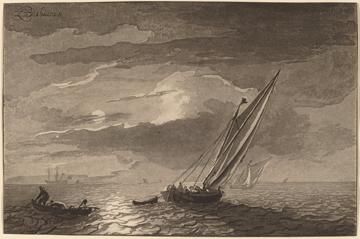 Seascape with Full Moon, 1779, published 1781 by Cornelis Brouwer