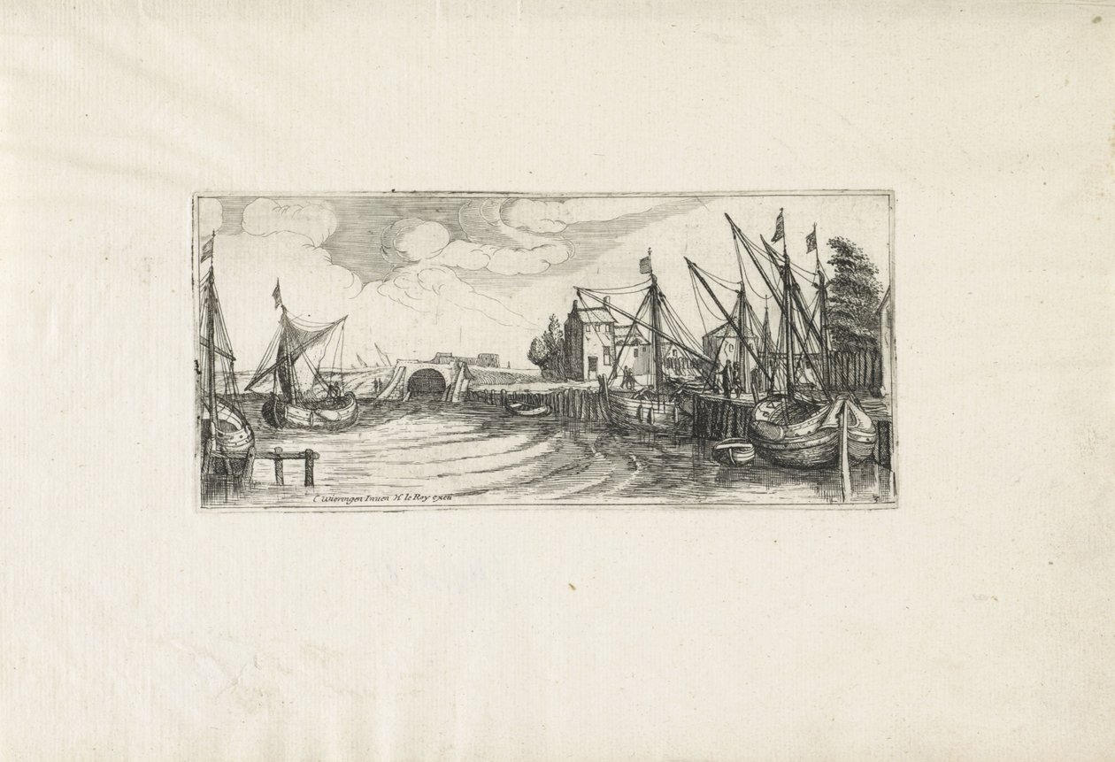 View of a Harbor with a Lock Landscapes (series title) by Cornelis Claesz van Wieringen (possibly)