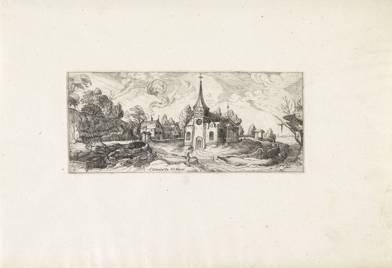 Landscape with a View of a Church in a Village (series title) by Cornelis Claesz van Wieringen (possibly)