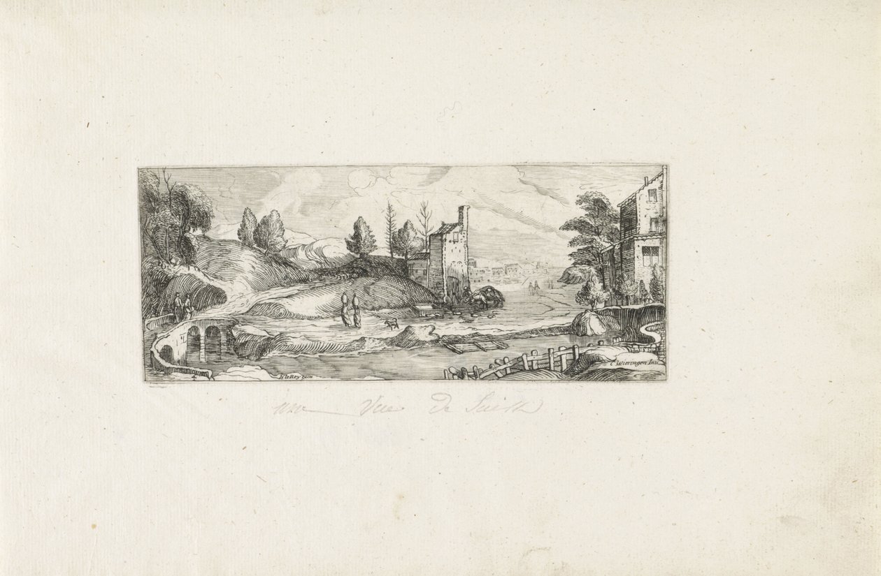 River Landscape with Two Women on a Bridge (Landscapes) by Cornelis Claesz van Wieringen (possibly)
