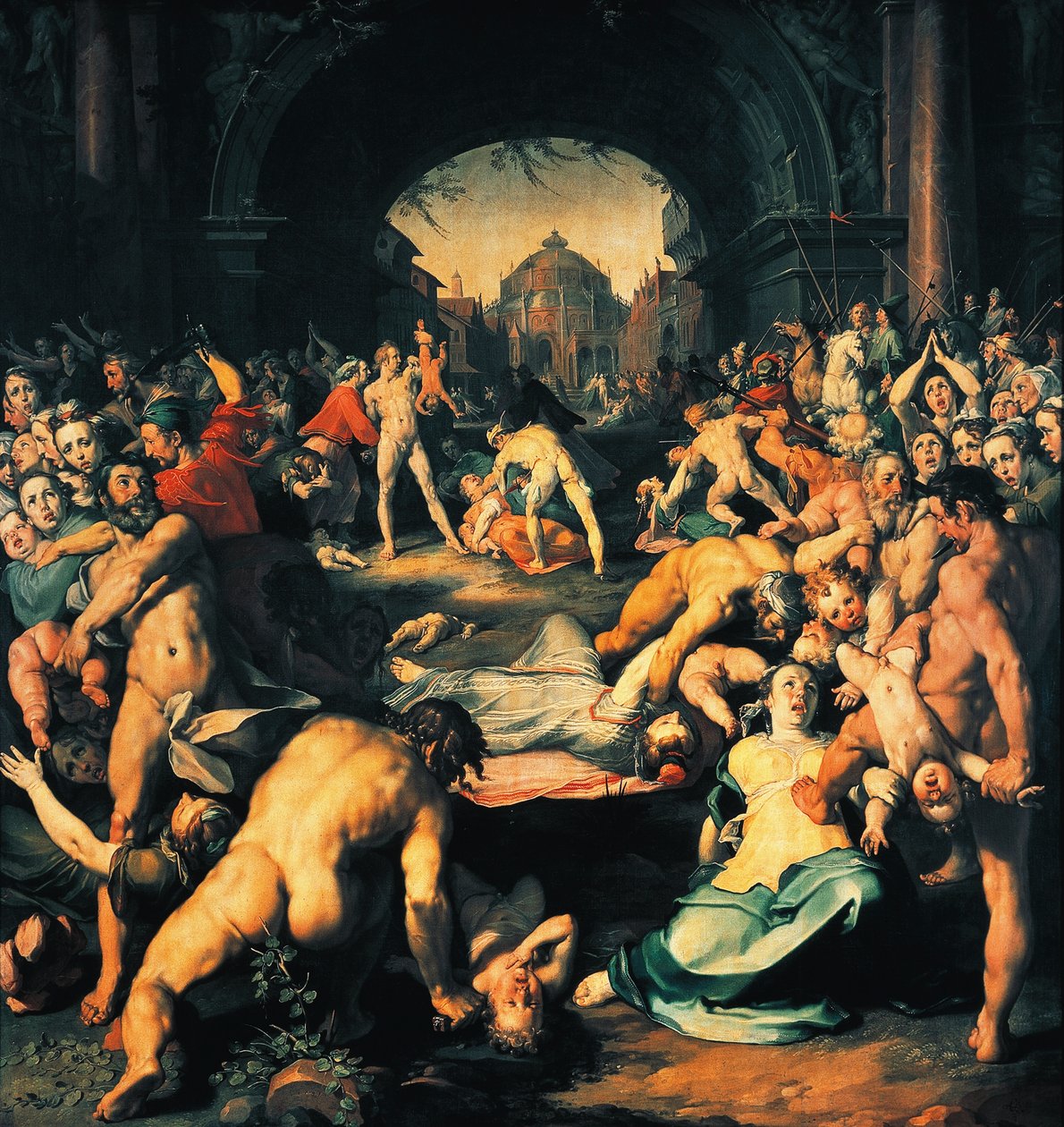 Massacre of innocents, central panel of triptych, by Cornelis Cornelisz van Haarlem (1562-1638) by Cornelis Cornelisz. van Haarlem