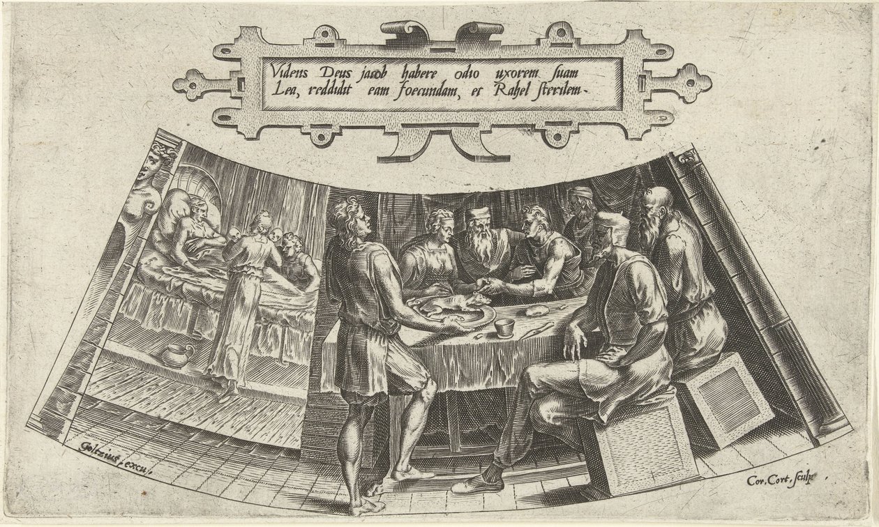 The Marriage of Jacob and Leah and the Birth of Their First Child by Cornelis Cort