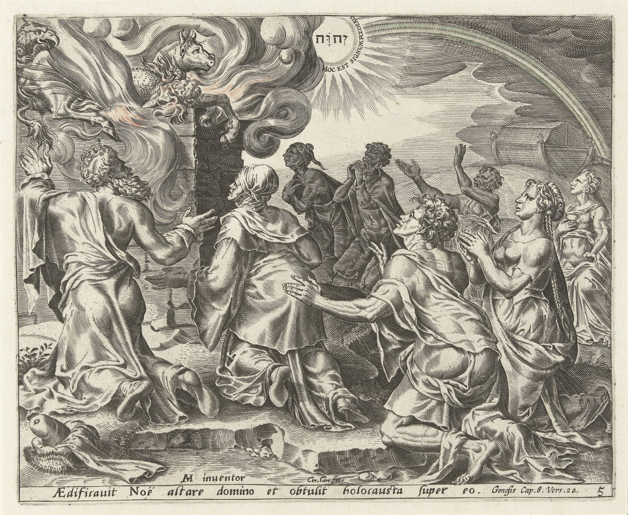 The Sacrifice of Noah (series: History of Noah) by Cornelis Cort