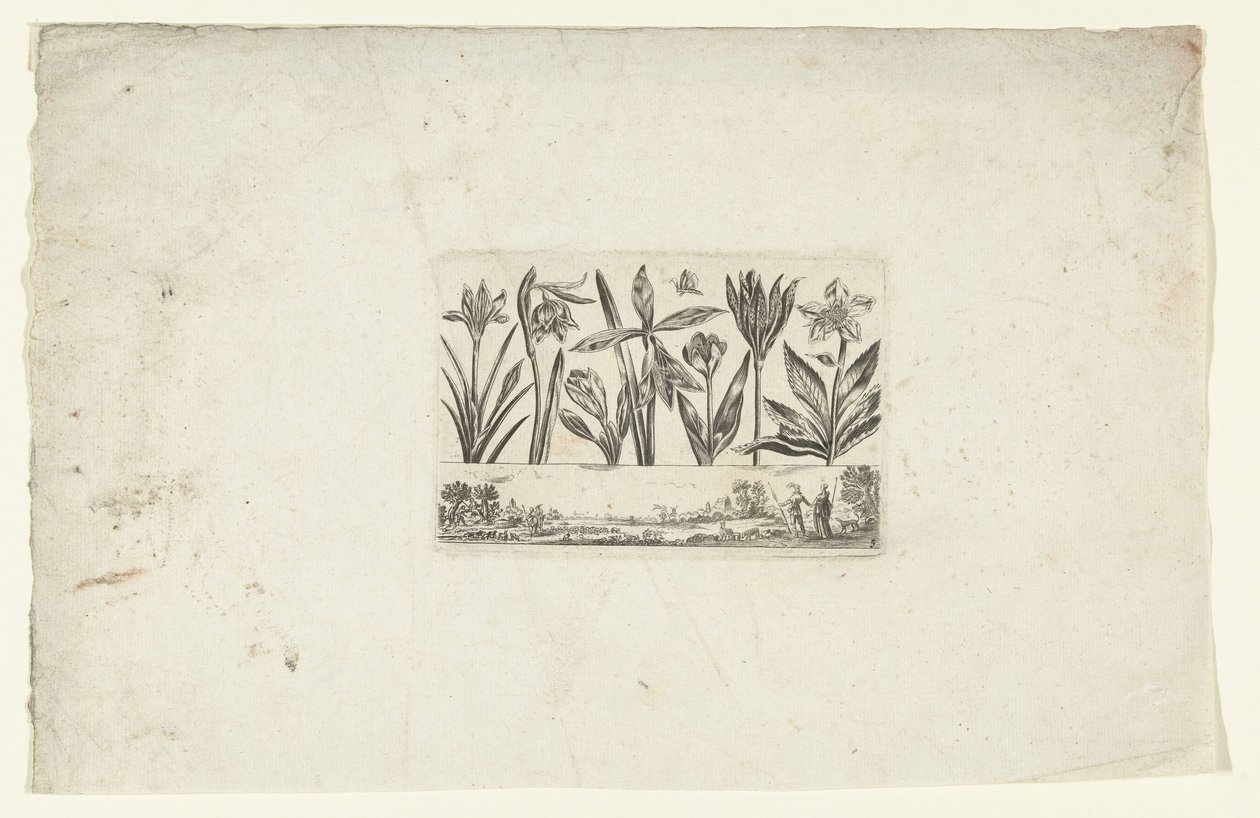 Row of Flowers above Landscape (series title: Flowers and Landscapes) by Cornelis Danckerts (I)