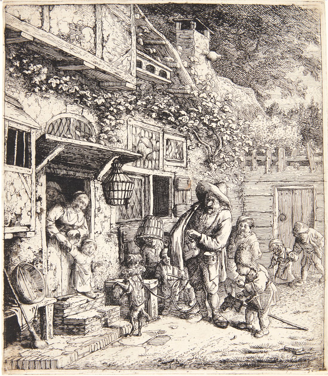 Organ Grinder with a Dancing Dog by Cornelis Dusart