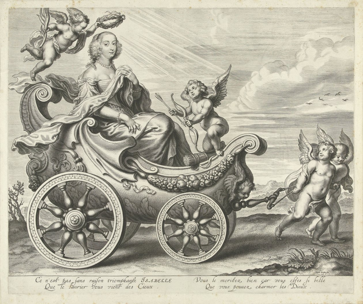 Clara Isabella de Ligne-Arenberg (?) in a Triumphal Chariot by Cornelis Galle (I)