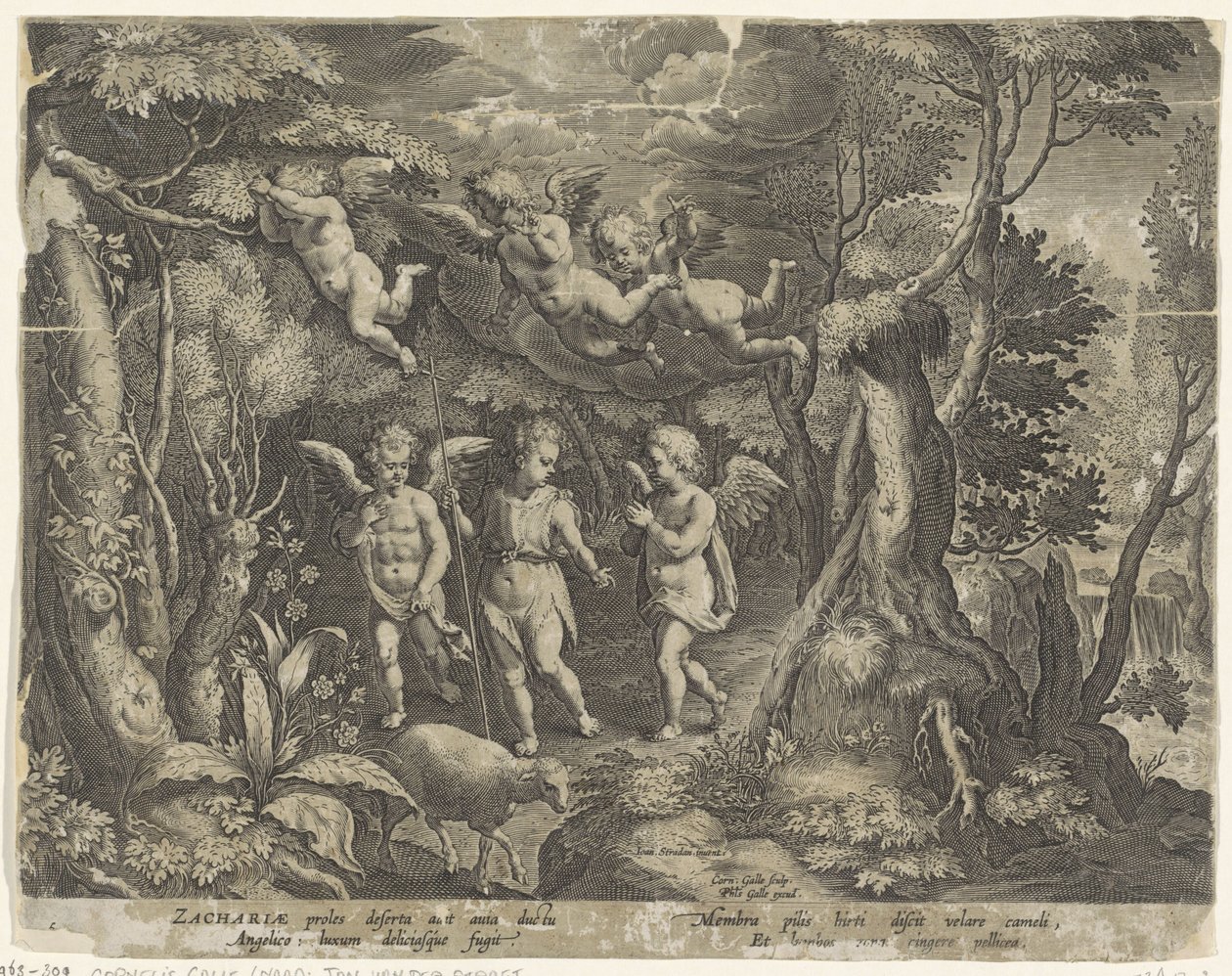 John the Baptist Accompanied by Angels as He Enters the Desert The Life of John the Baptist (series title) by Cornelis Galle (I)