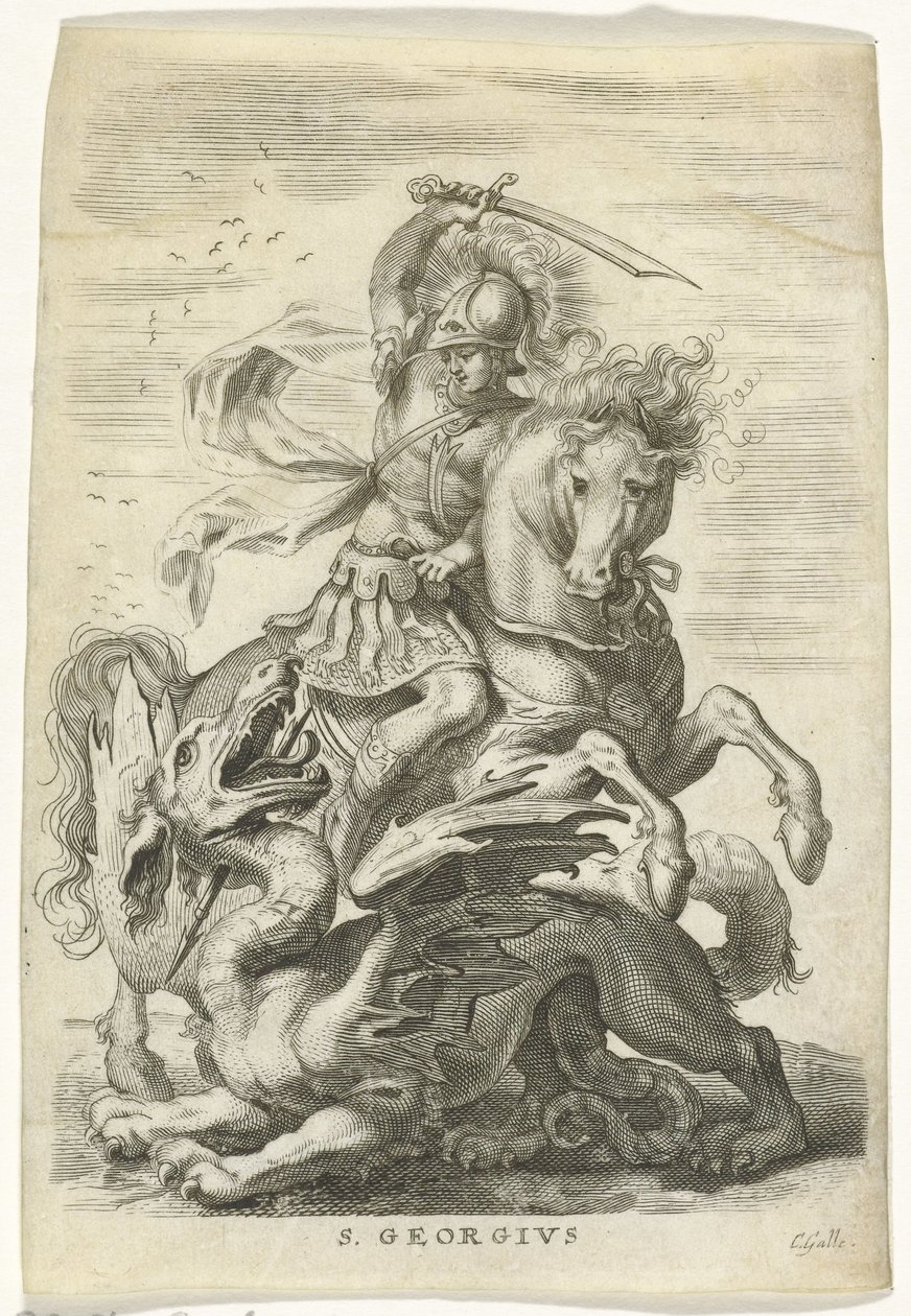 Saint George Fighting the Dragon by Cornelis Galle (II)