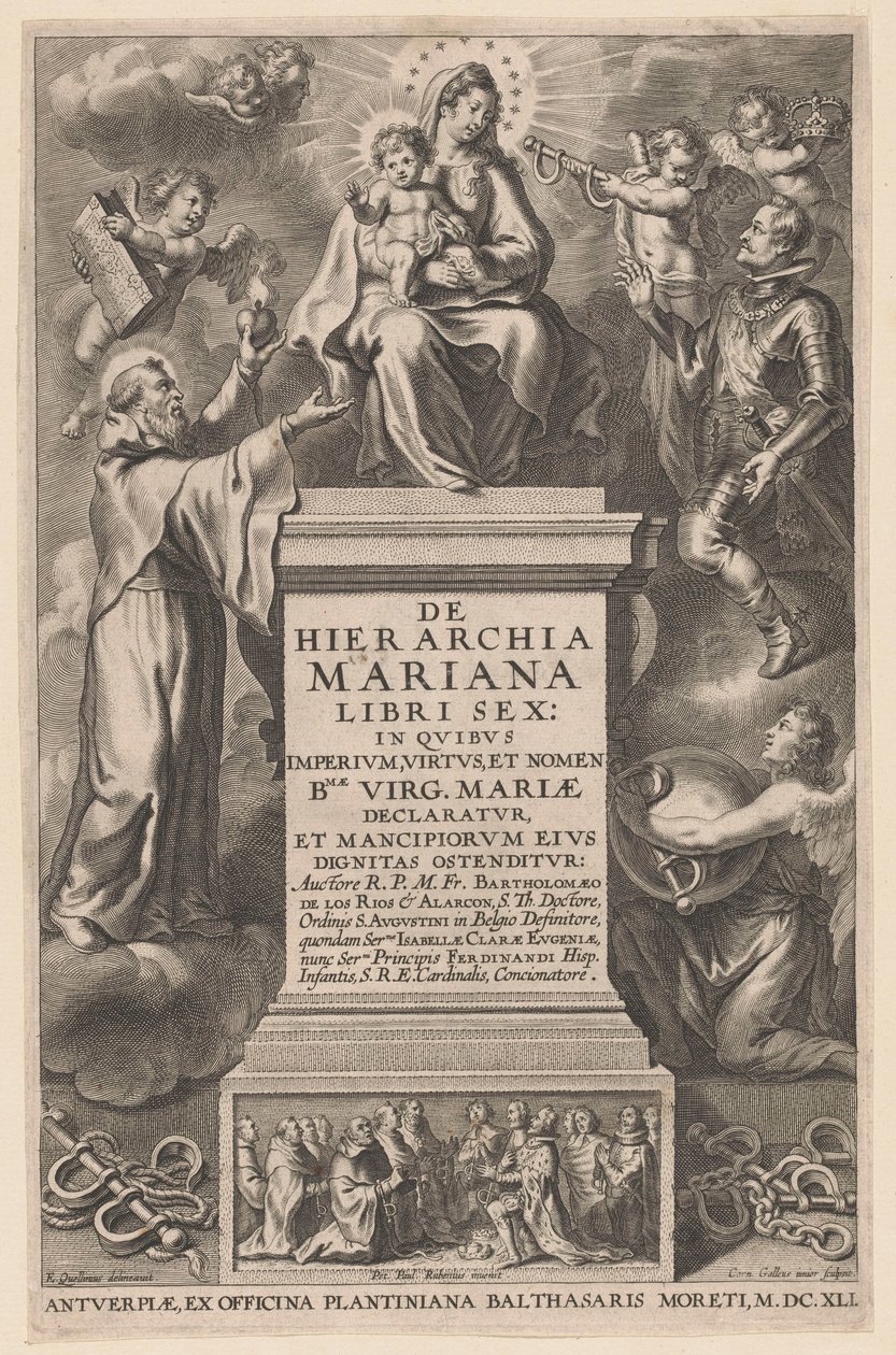 Enthroned Mary with Child (Title Page for: B. de los Rios, De hierarchia Mariana libri sex, Antwerp: 1641) by Cornelis Galle (II)
