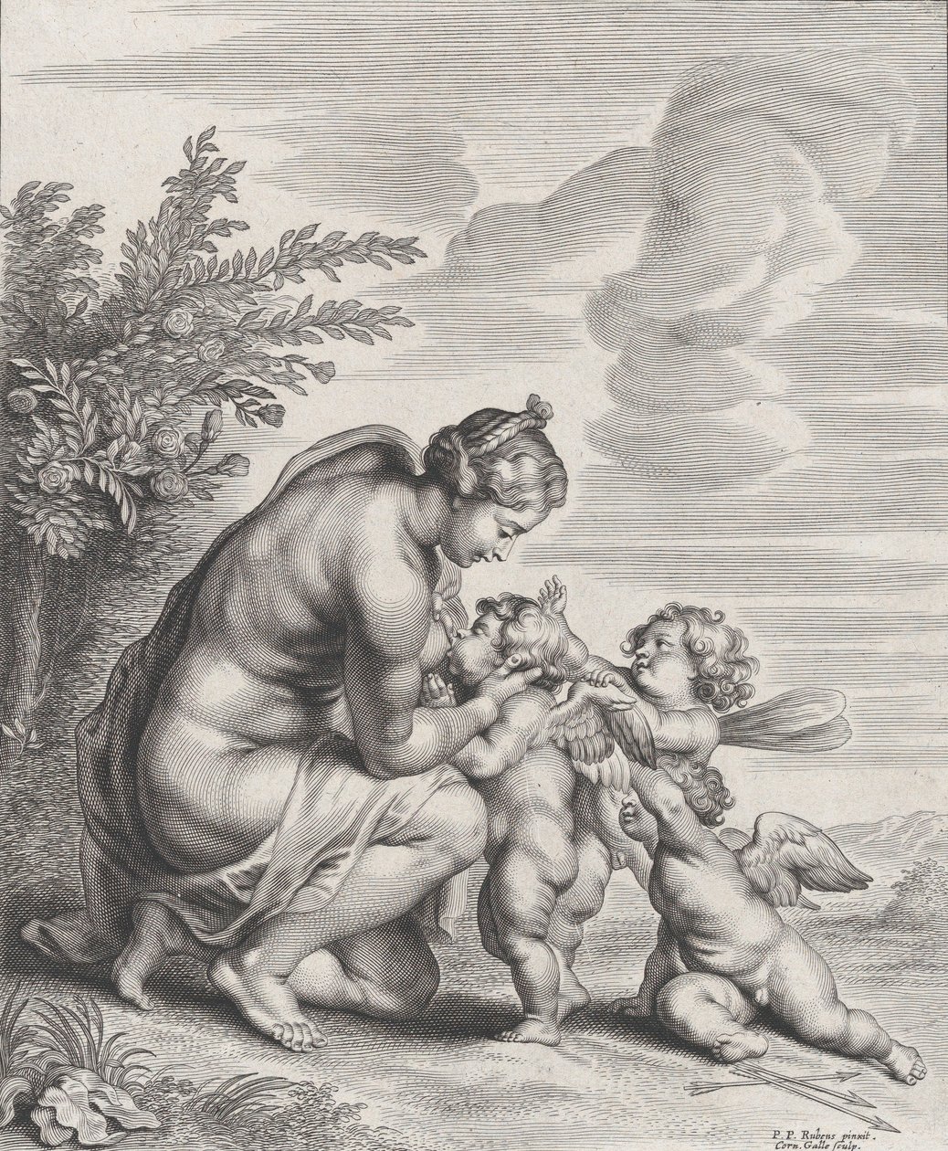 Venus Nursing Three Cupids in a Landscape by Cornelis Galle II