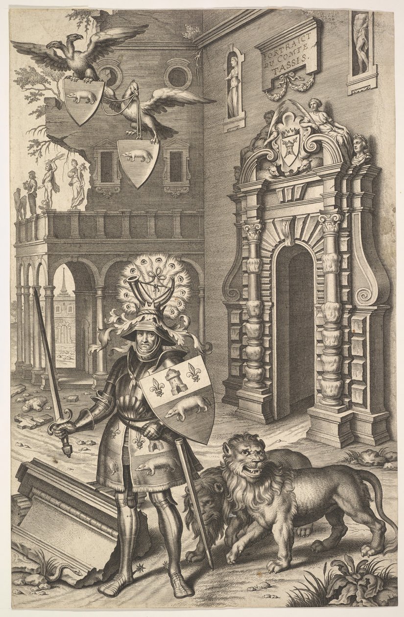 Allegorical Portrait of Count Tassis illustration from Jean Jacques Chifflet, Les marques, 1645 by Cornelis Galle I