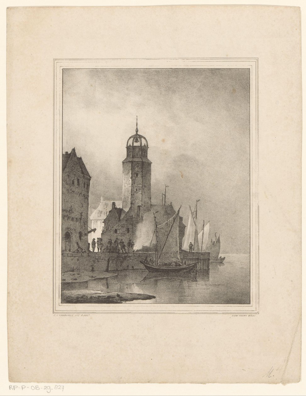 Sailboats Docking in City by Cornelis Gerrit Verburgh