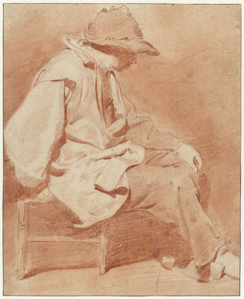 Seated Man Wearing a Cap, His Left Hand on His Knee, Facing Right by Cornelis Pietersz. Bega