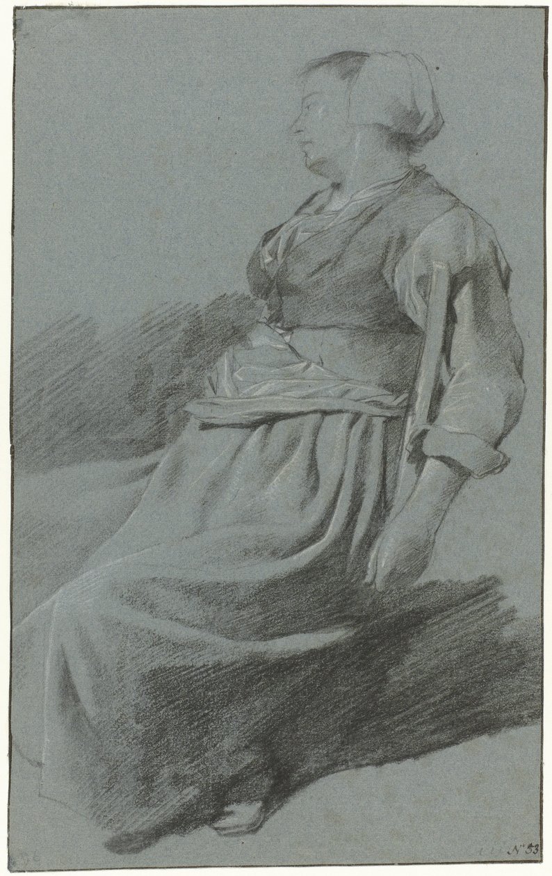 Seated Woman, Facing Left and Wearing a Cap, with her Arm Slung over the Back of a Chair by Cornelis Pietersz. Bega