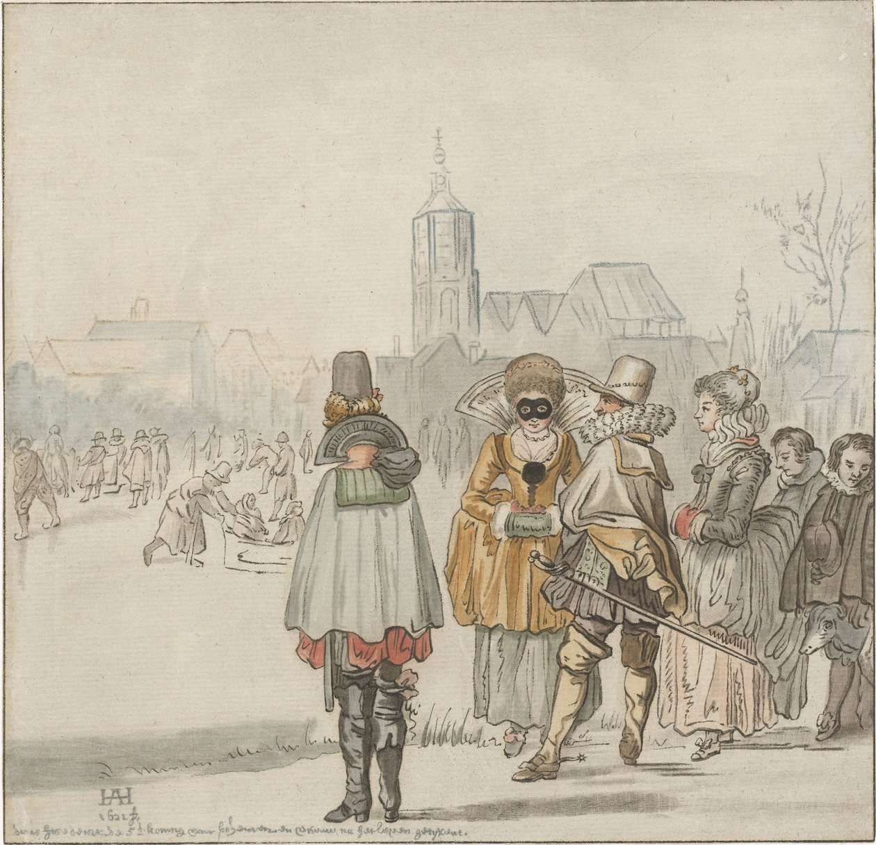Elegant Company on the Ice by Cornelis Ploos van Amstel (signed by artist)