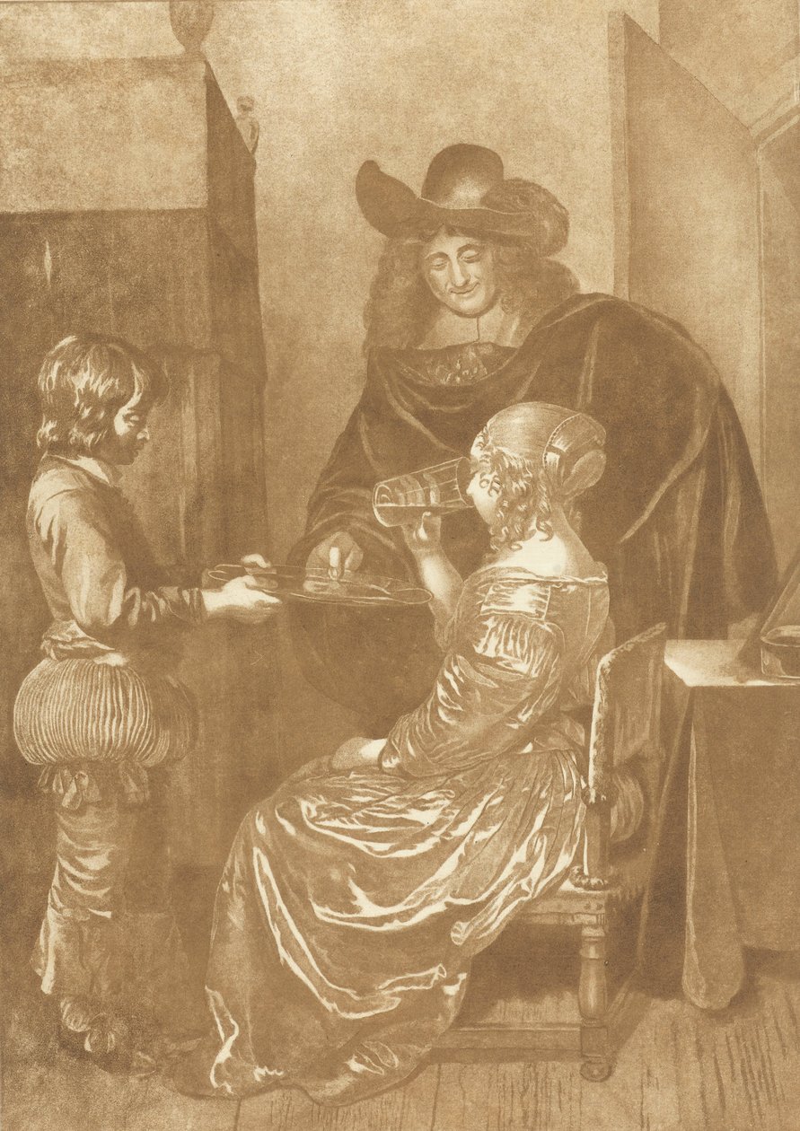 Lord and Lady with Page by Cornelis Ploos van Amstel (signed by artist)