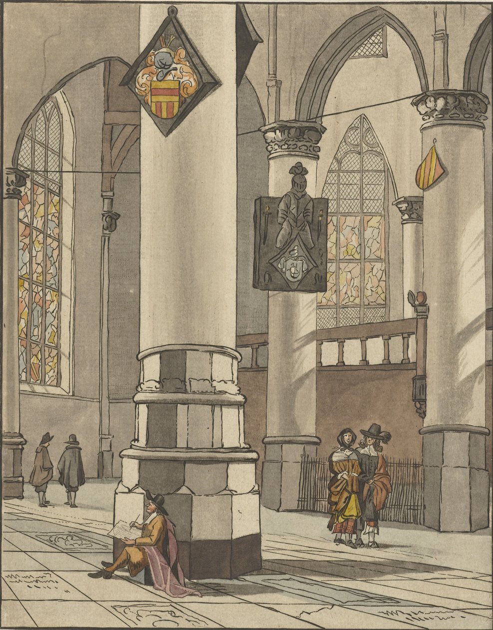 Church Interior by Cornelis Ploos van Amstel (signed by artist)