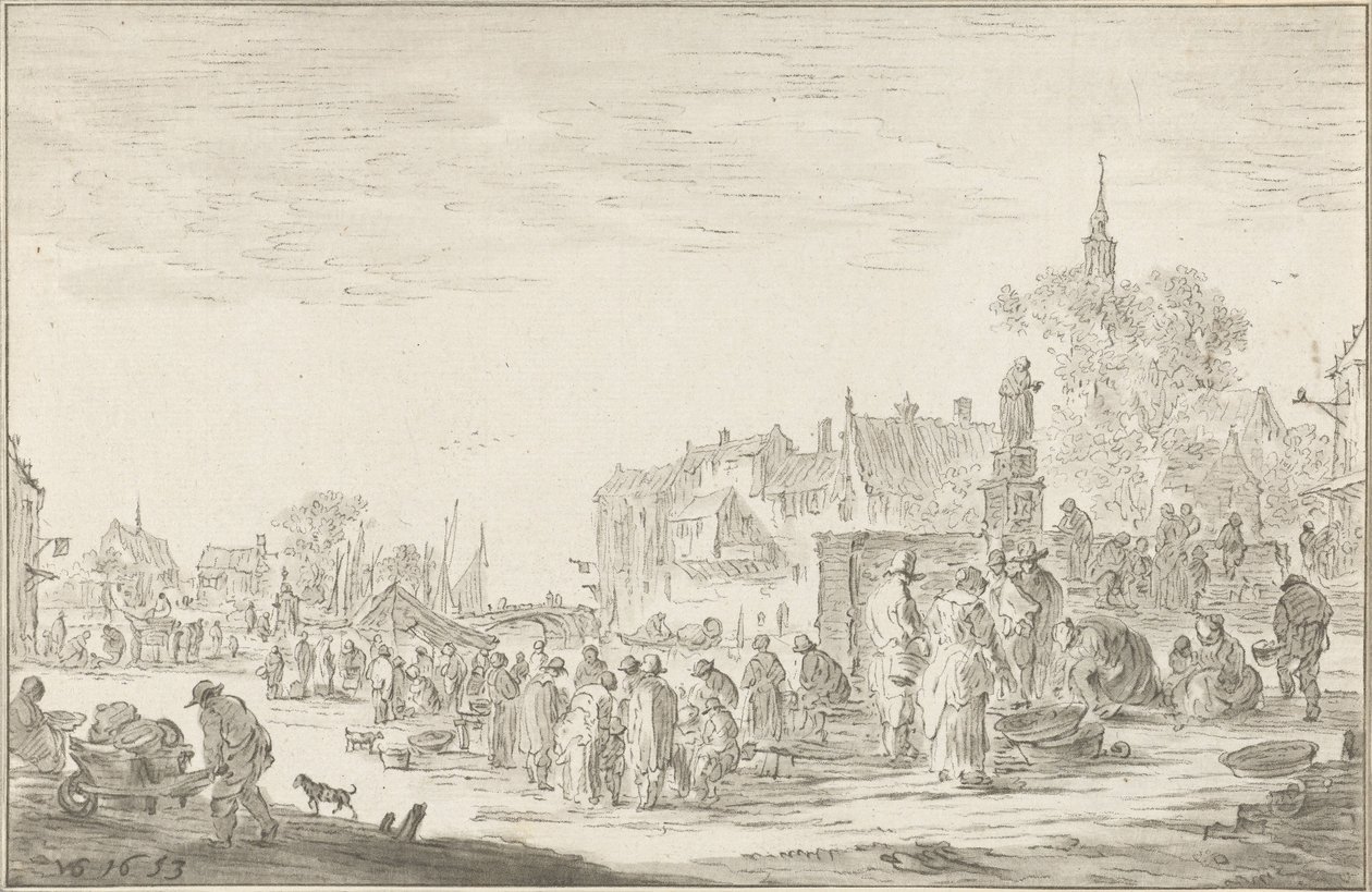 Fish Market by Cornelis Ploos van Amstel (signed by artist)