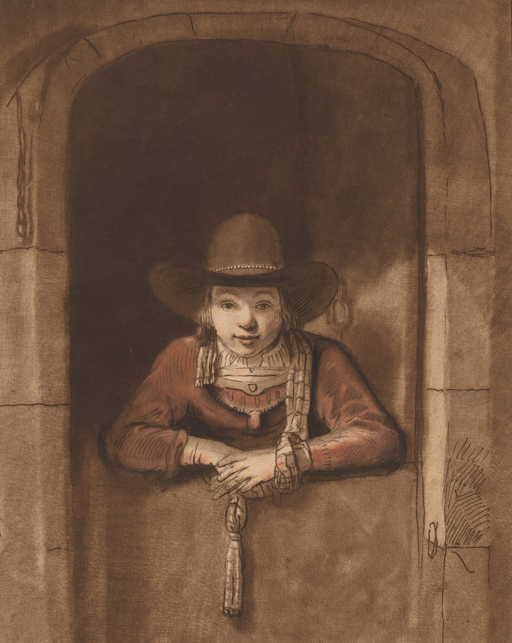 Boy Leaning over a Lower Door by Cornelis Ploos van Amstel