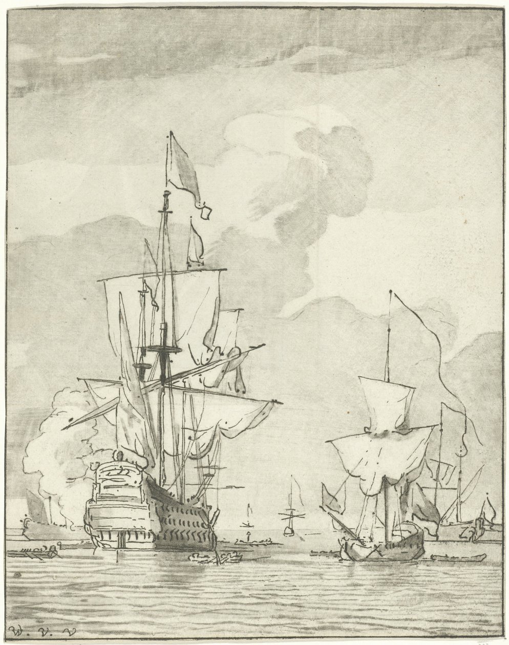 Warship Firing a Shot by Cornelis Ploos van Amstel