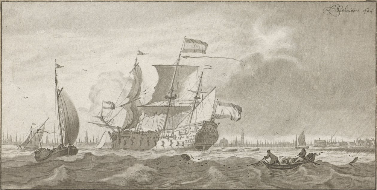 Warship on the IJ by Cornelis Ploos van Amstel