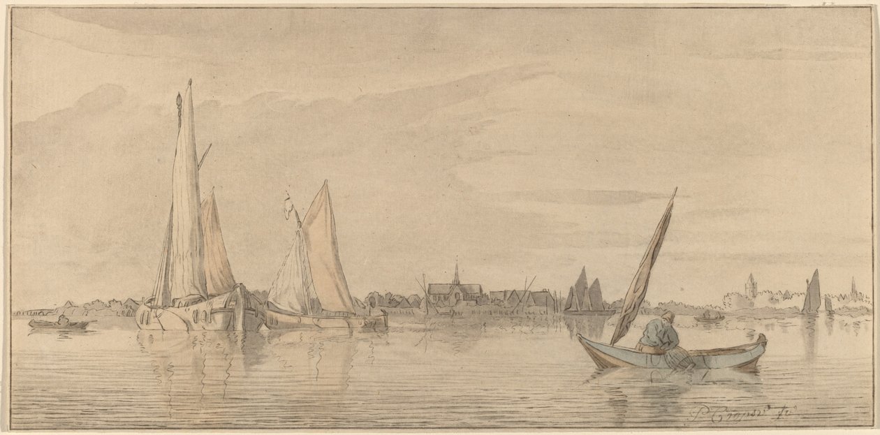 River with Town by Cornelis Ploos van Amstel