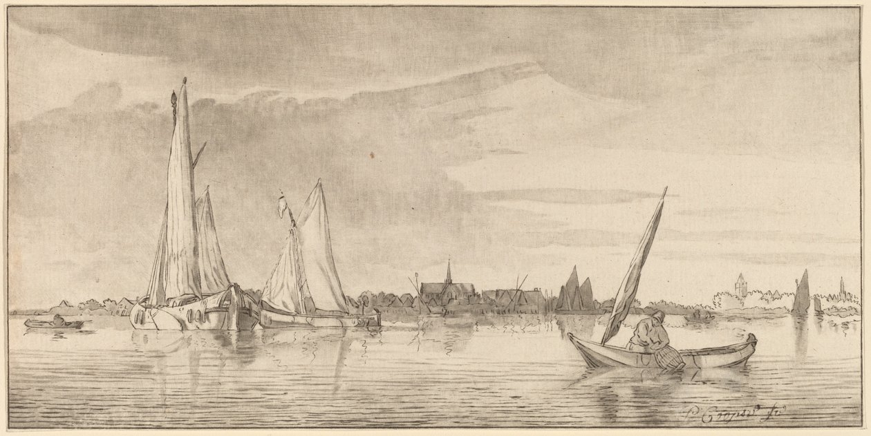 River with Town by Cornelis Ploos van Amstel
