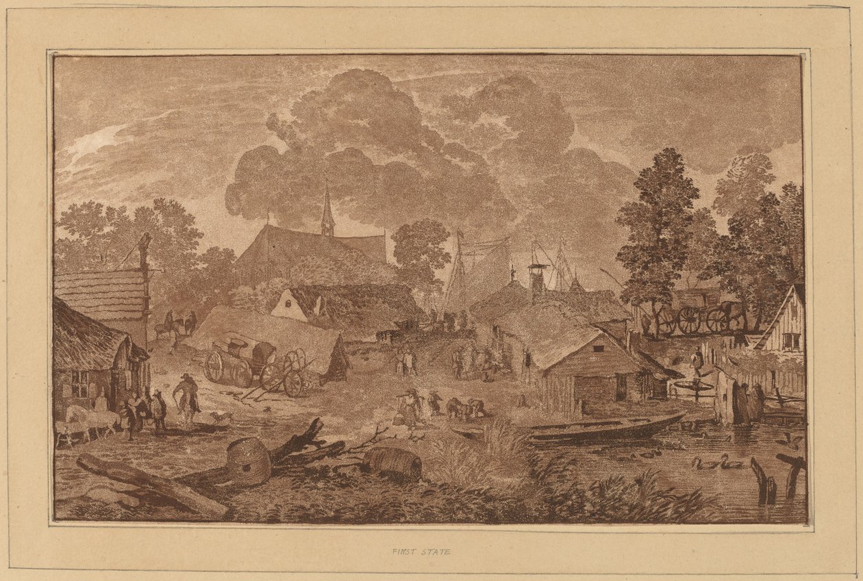 Village with Pond by Cornelis Ploos van Amstel