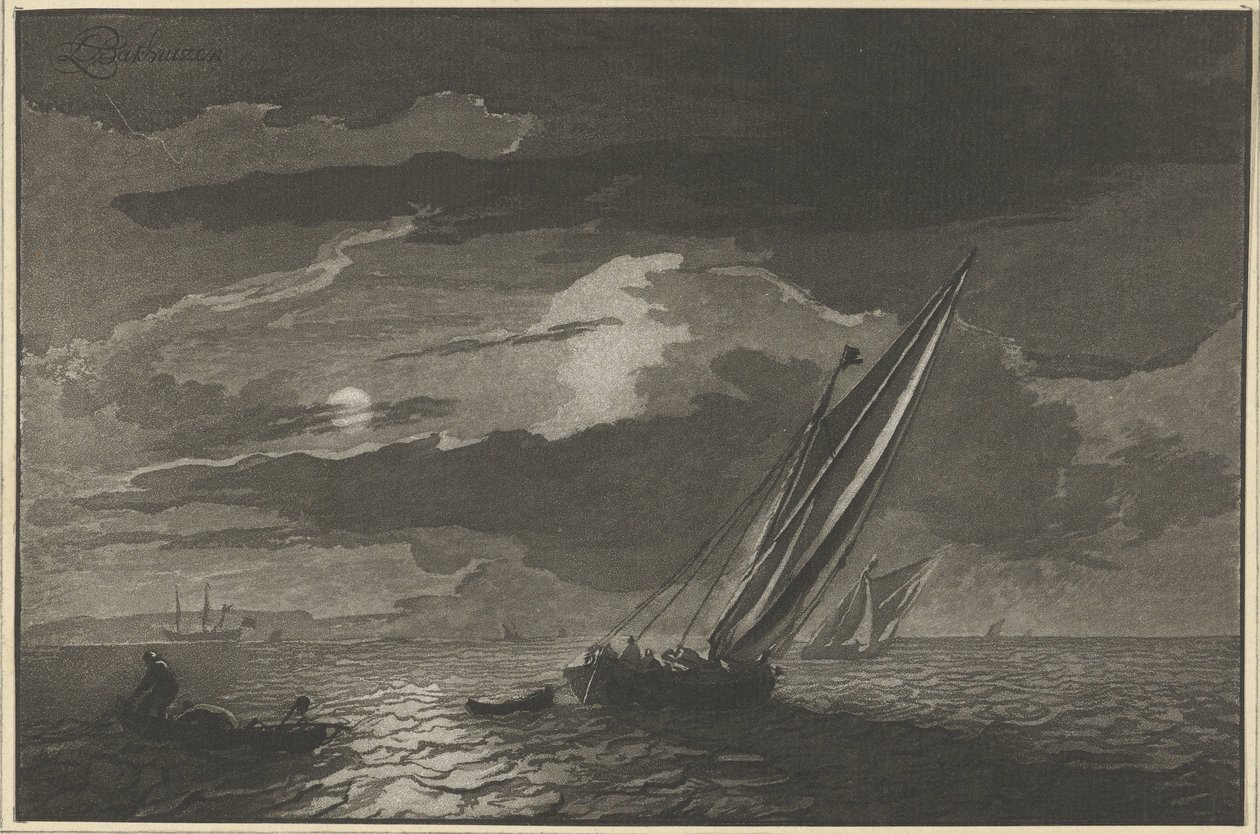 Seascape with Full Moon by Cornelis Ploos van Amstel