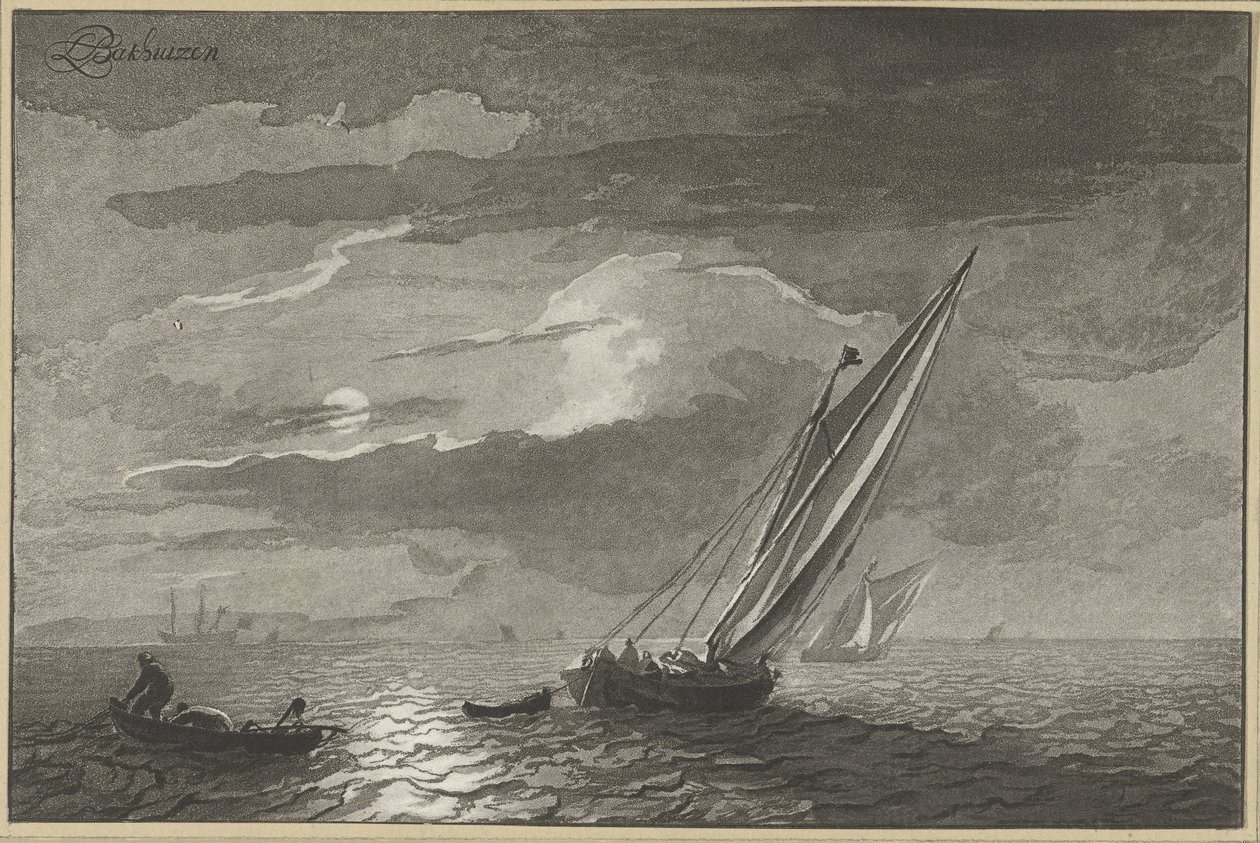 Seascape with Full Moon by Cornelis Ploos van Amstel