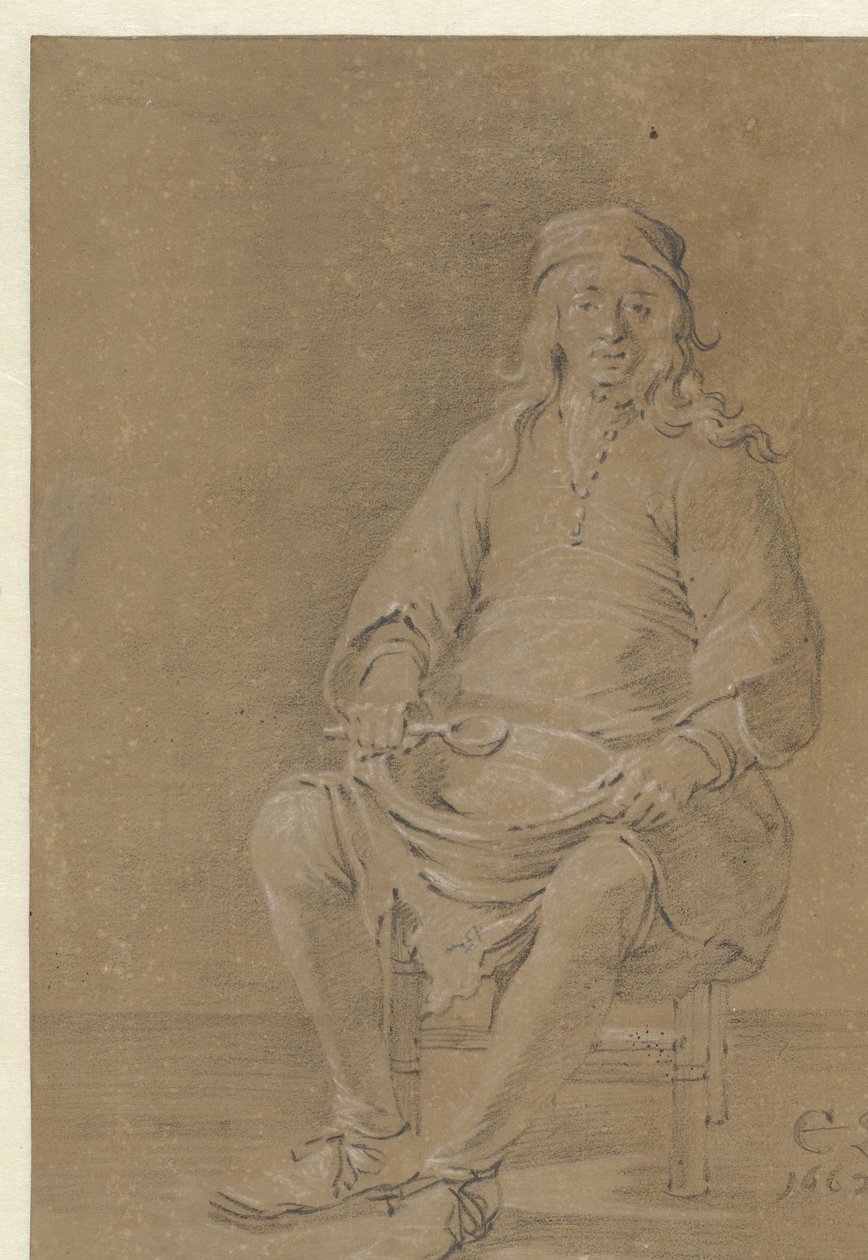 Seated Man with a Bowl on His Lap by Cornelis Saftleven