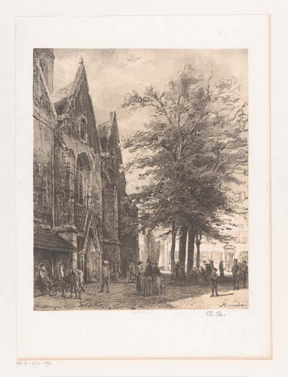 People in Front of Market Church in Hamelin by Cornelis Springer